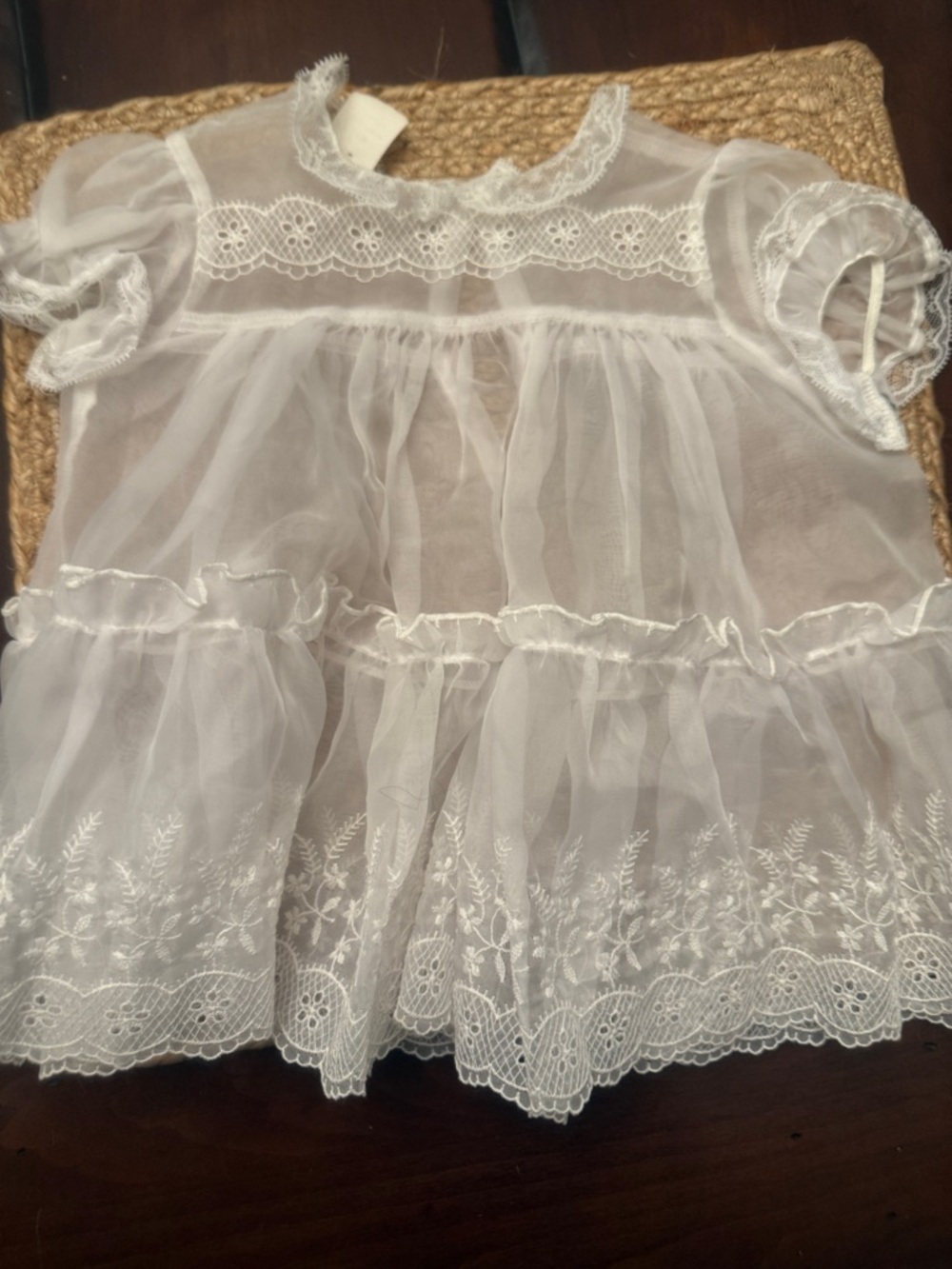 Delicate White Lace Short-Sleeve Baby Sheer Dress